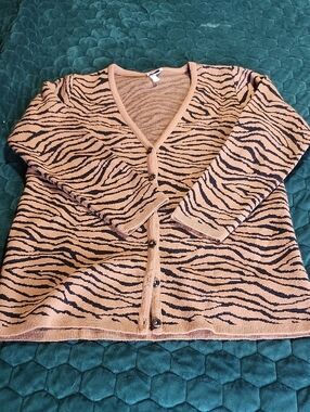 Kalli Collection Tan and Black Zebra-Print Button Front Cardigan